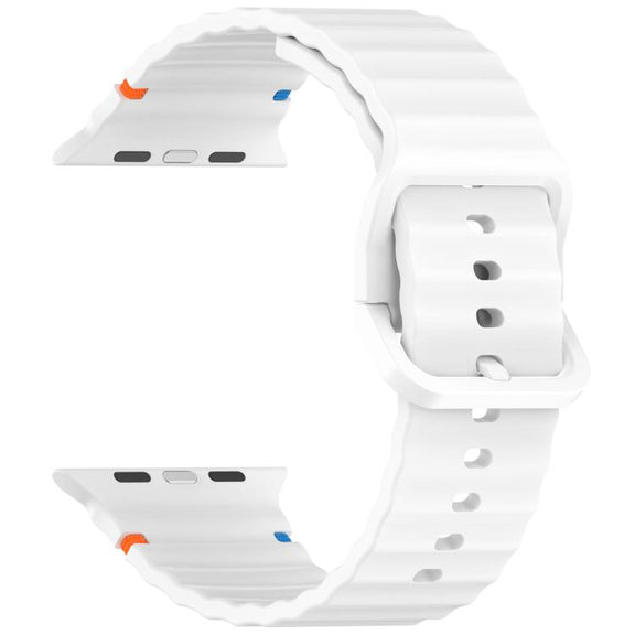 For Apple Watch 42mm / 41mm / 40mm / 38mm Kalebol Wavy Grain Stitched Silicone Watch Band(White)