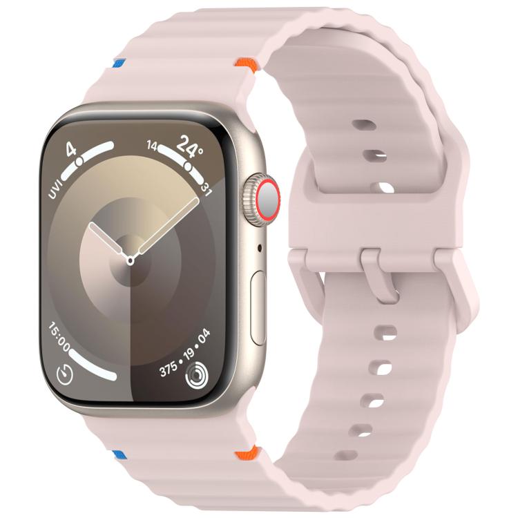 For Apple Watch 42mm / 41mm / 40mm / 38mm Kalebol Wavy Grain Stitched Silicone Watch Band(Sand Pink)
