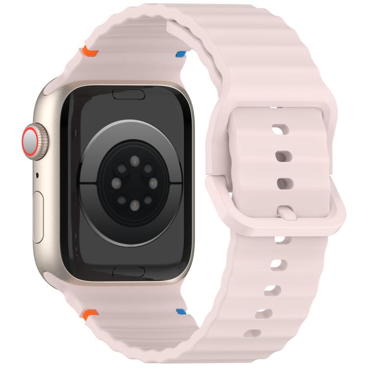 For Apple Watch 42mm / 41mm / 40mm / 38mm Kalebol Wavy Grain Stitched Silicone Watch Band(Sand Pink)