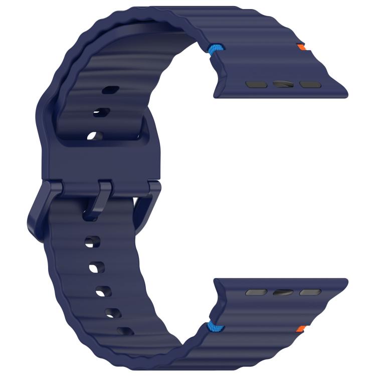 For Apple Watch 42mm / 41mm / 40mm / 38mm Kalebol Wavy Grain Stitched Silicone Watch Band(Navy Blue)