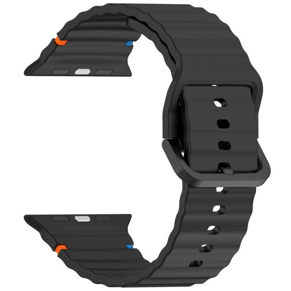 For Apple Watch 42mm / 41mm / 40mm / 38mm Kalebol Wavy Grain Stitched Silicone Watch Band(Black)