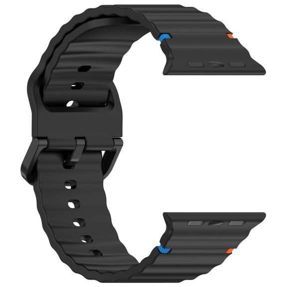For Apple Watch 42mm / 41mm / 40mm / 38mm Kalebol Wavy Grain Stitched Silicone Watch Band(Black)
