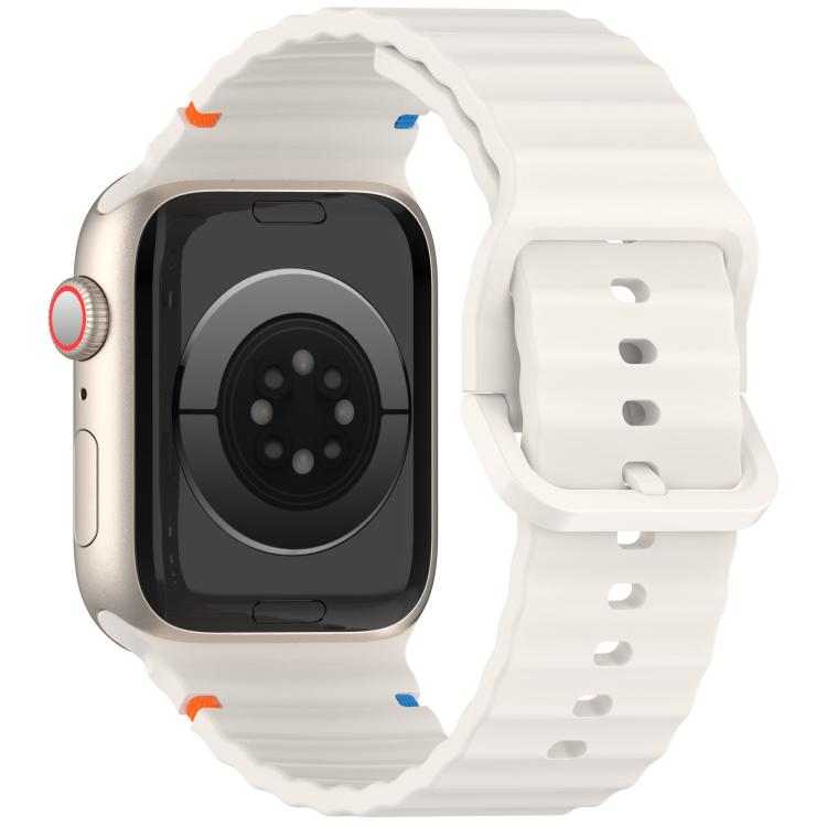 For Apple Watch 42mm / 41mm / 40mm / 38mm Kalebol Wavy Grain Stitched Silicone Watch Band(Starlight)