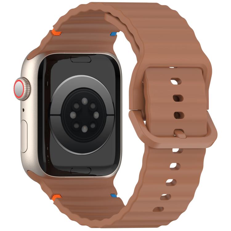 For Apple Watch 42mm / 41mm / 40mm / 38mm Kalebol Wavy Grain Stitched Silicone Watch Band(Brown)