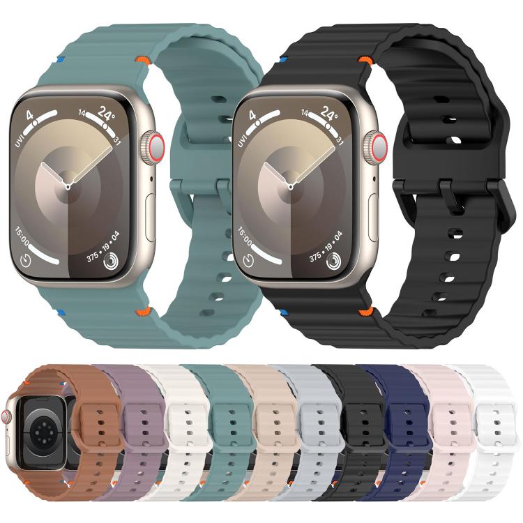 For Apple Watch 42mm / 41mm / 40mm / 38mm Kalebol Wavy Grain Stitched Silicone Watch Band(White)