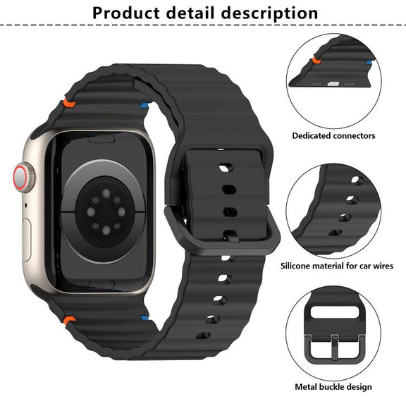 For Apple Watch 42mm / 41mm / 40mm / 38mm Kalebol Wavy Grain Stitched Silicone Watch Band(White)