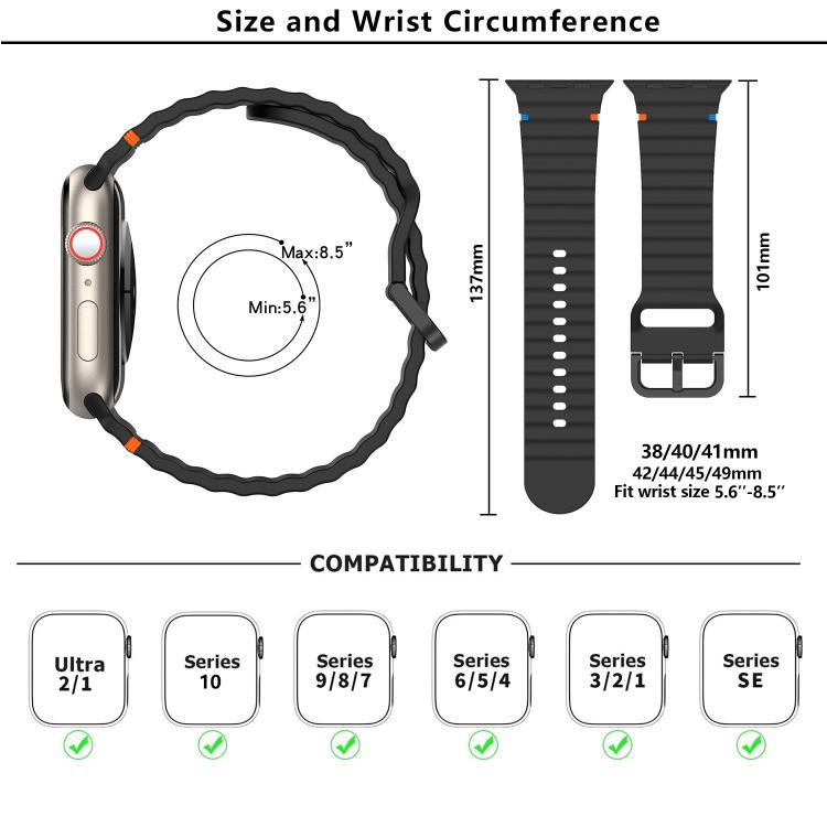 For Apple Watch 42mm / 41mm / 40mm / 38mm Kalebol Wavy Grain Stitched Silicone Watch Band(Starlight)