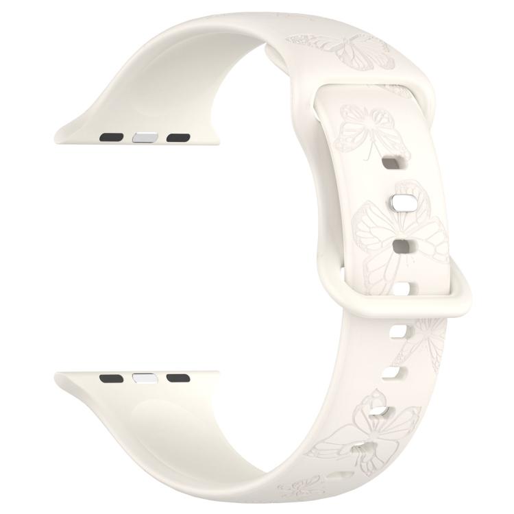 For Apple Watch 46mm / 49mm / 45mm / 44mm Kalebol 8-shaped Buckle Butterfly Embossed Silicone Watch Band(Starlight)