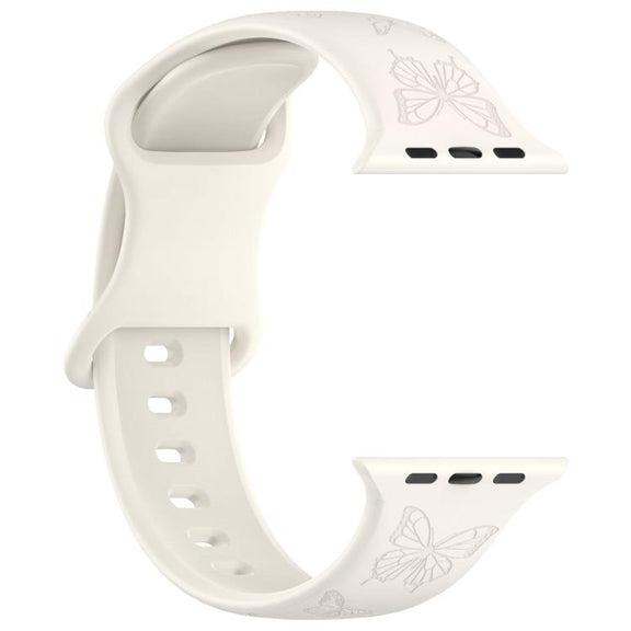 For Apple Watch 46mm / 49mm / 45mm / 44mm Kalebol 8-shaped Buckle Butterfly Embossed Silicone Watch Band(Starlight)