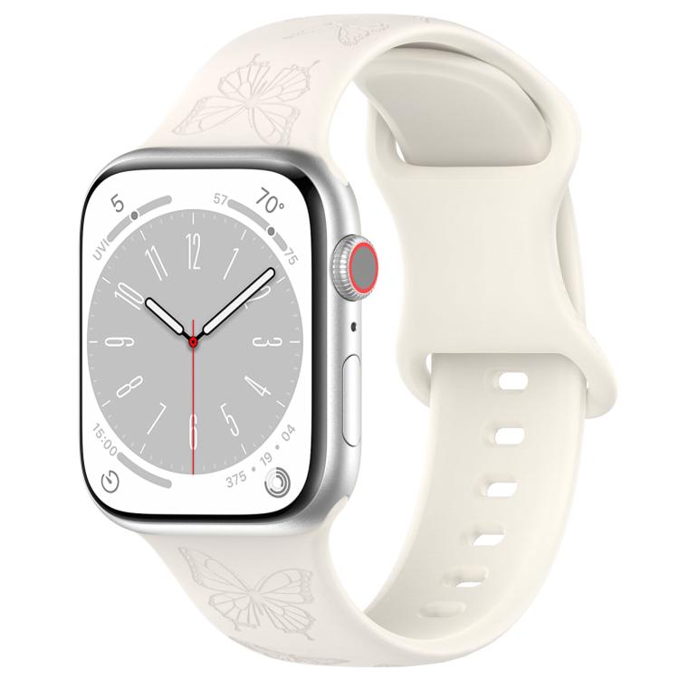For Apple Watch 42mm / 41mm / 40mm / 38mm Kalebol 8-shaped Buckle Butterfly Embossed Silicone Watch Band(Starlight)
