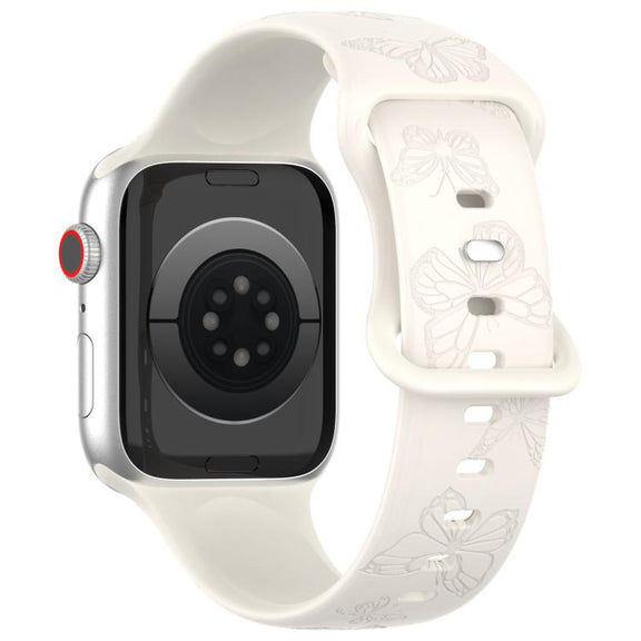 For Apple Watch 42mm / 41mm / 40mm / 38mm Kalebol 8-shaped Buckle Butterfly Embossed Silicone Watch Band(Starlight)
