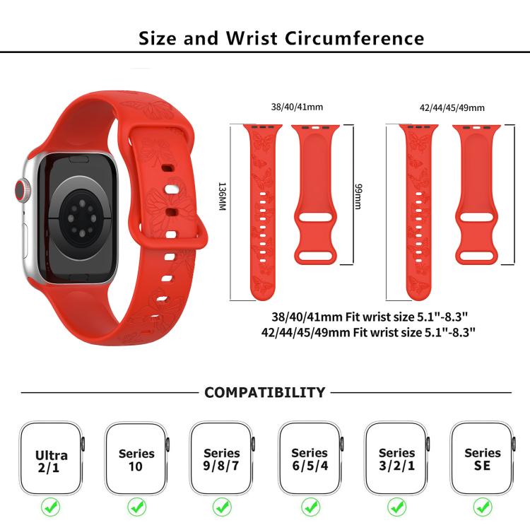 For Apple Watch 46mm / 49mm / 45mm / 44mm Kalebol 8-shaped Buckle Butterfly Embossed Silicone Watch Band(Starlight)