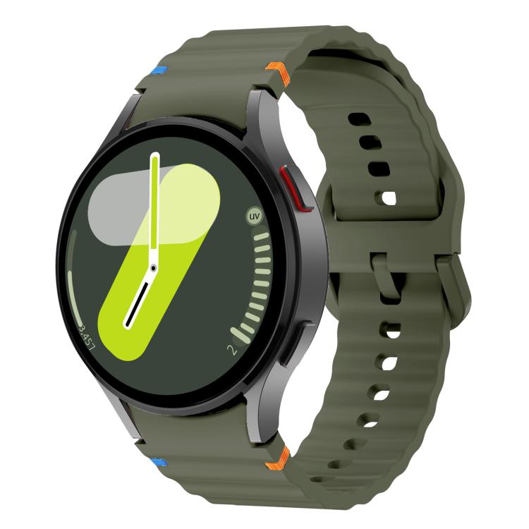 For Samsung Galaxy Watch 7  / 6 / 5 / 4 Kalebol Wave Stitching Silicone Watch Band(Army Green)