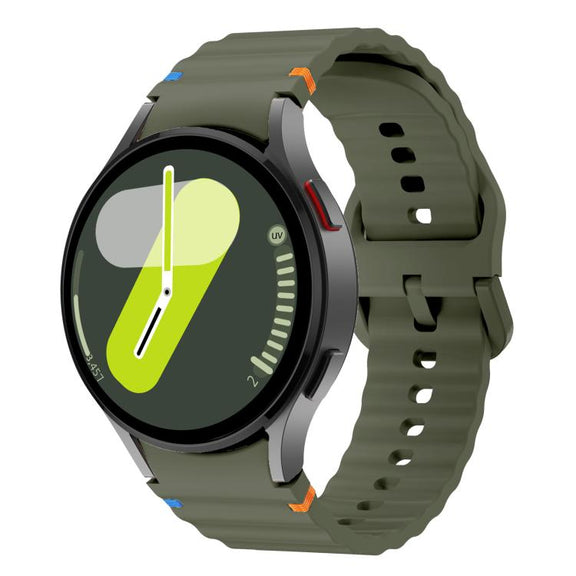 For Samsung Galaxy Watch 7  / 6 / 5 / 4 Kalebol Wave Stitching Silicone Watch Band(Army Green)