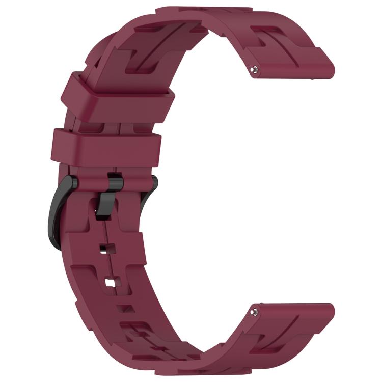 20mm Kalebol Solid Color Black Buckle Round Tail Silicone Watch Band(Wine Red)
