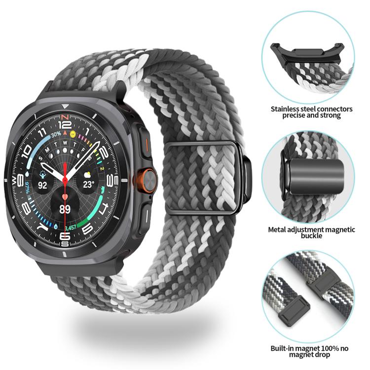 For Samsung Galaxy Watch Ultra 47mm Kalebol Braided Loop Magnetic Black Buckle Watch Band(Space Grey)
