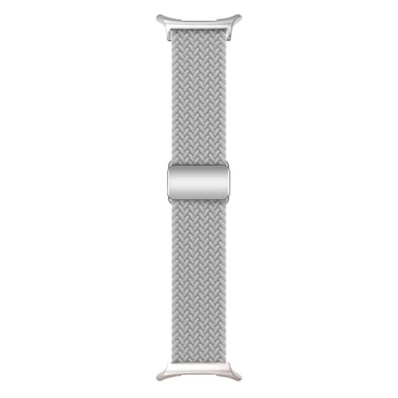 For Samsung Galaxy Watch Ultra 47mm Kalebol Braided Loop Magnetic Silver Buckle Watch Band(Light Grey)