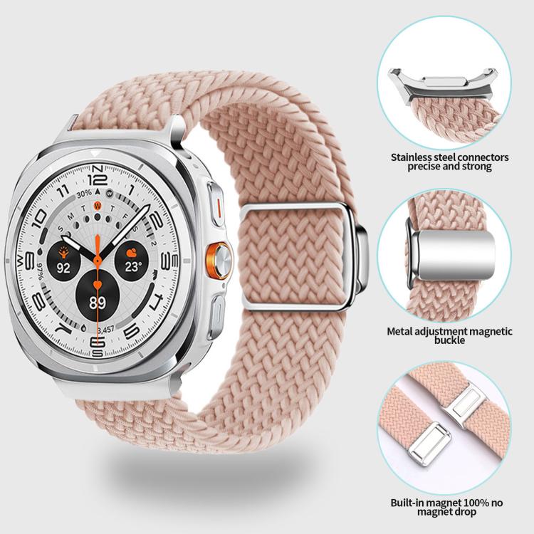 For Samsung Galaxy Watch Ultra 47mm Kalebol Braided Loop Magnetic Silver Buckle Watch Band(Light Grey)