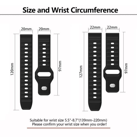 22mm Kalebol Wave Pattern Studded Buckle Silicone Watch Band(Black)