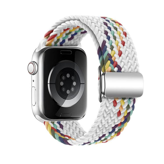 For Apple Watch 46mm / 49mm / 45mm / 44mm Kalebol Nylon Loop Magnetic Buckle Watch Band(White Rainbow)