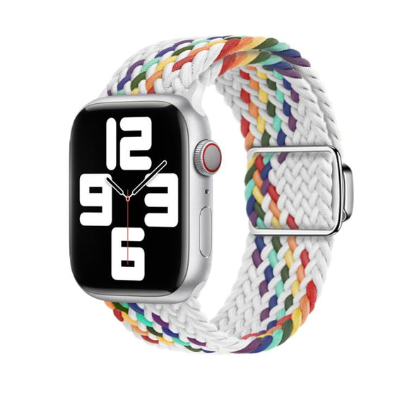 For Apple Watch 46mm / 49mm / 45mm / 44mm Kalebol Nylon Loop Magnetic Buckle Watch Band(White Rainbow)