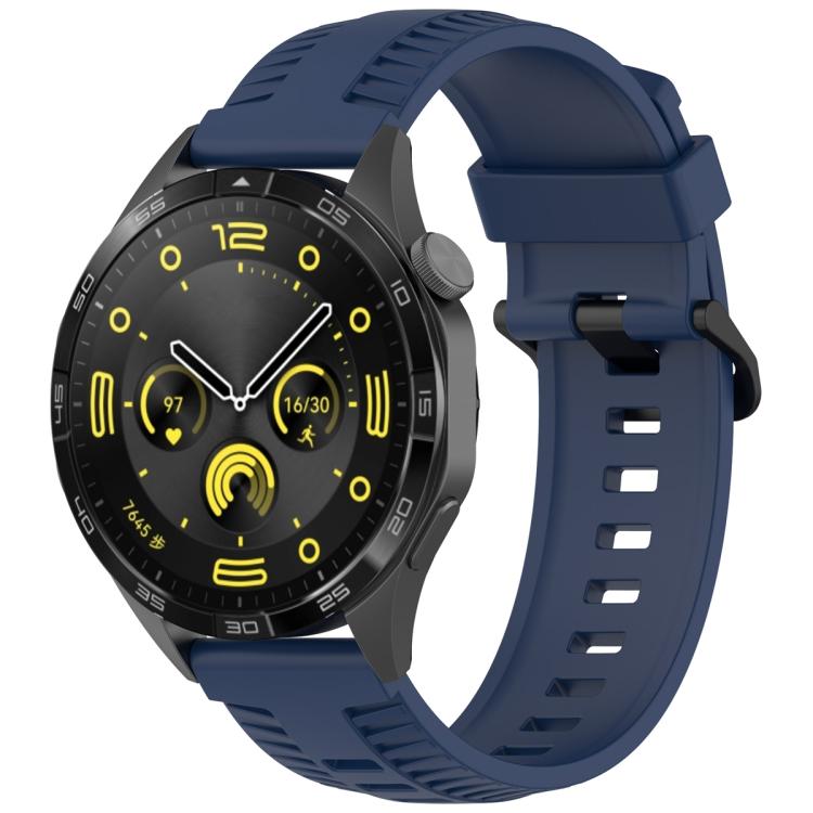 20mm Kalebol Black Buckle Tire Pattern Silicone Watch Band(Navy Blue)