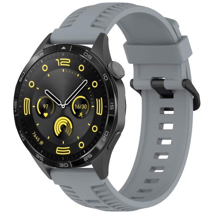 20mm Kalebol Black Buckle Tire Pattern Silicone Watch Band(Grey)