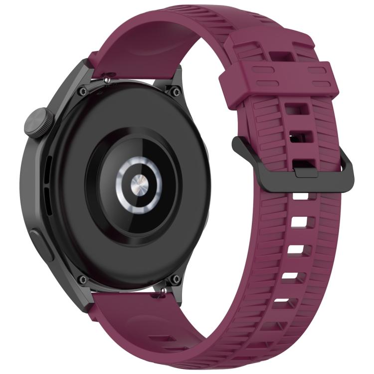 20mm Kalebol Black Buckle Tire Pattern Silicone Watch Band(Wine Red)