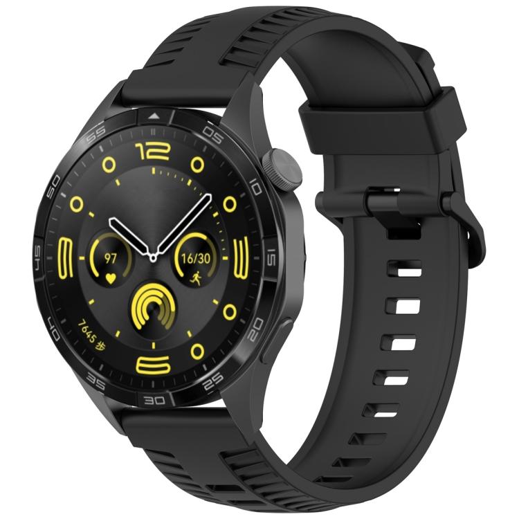 22mm Kalebol Black Buckle Tire Pattern Silicone Watch Band(Black)