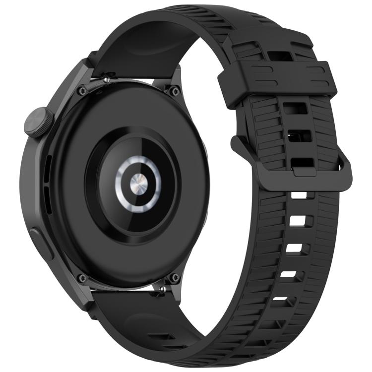 22mm Kalebol Black Buckle Tire Pattern Silicone Watch Band(Black)