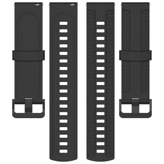 22mm Kalebol Black Buckle Tire Pattern Silicone Watch Band(Black)