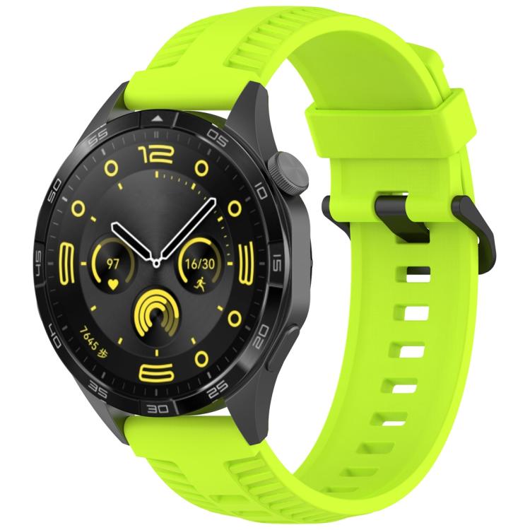 22mm Kalebol Black Buckle Tire Pattern Silicone Watch Band(Lime)