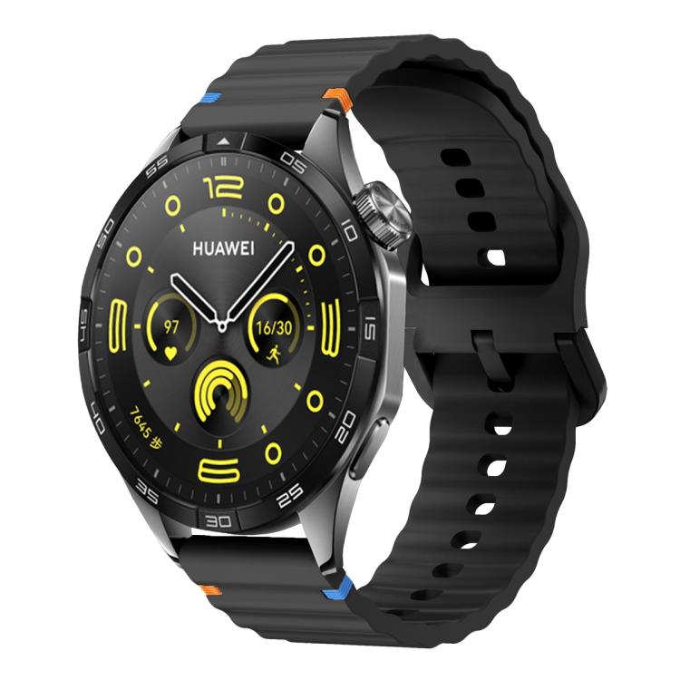 22mm Kalebol Wave Stitch Silicone Watch Band(Black)