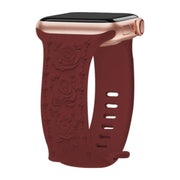 For Apple Watch 46mm / 49mm / 45mm / 44mm Kalebol 8-shaped Buckle Rose Embossed Silicone Watch Band(Wine Red)