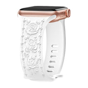 For Apple Watch 42mm / 41mm / 40mm / 38mm Kalebol 8-shaped Buckle Rose Embossed Silicone Watch Band(White)