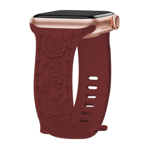 For Apple Watch 42mm / 41mm / 40mm / 38mm Kalebol 8-shaped Buckle Rose Embossed Silicone Watch Band(Wine Red)