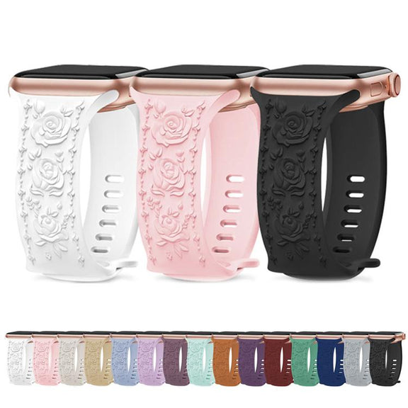 For Apple Watch 42mm / 41mm / 40mm / 38mm Kalebol 8-shaped Buckle Rose Embossed Silicone Watch Band(Wine Red)