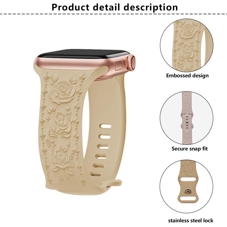 For Apple Watch 42mm / 41mm / 40mm / 38mm Kalebol 8-shaped Buckle Rose Embossed Silicone Watch Band(White)