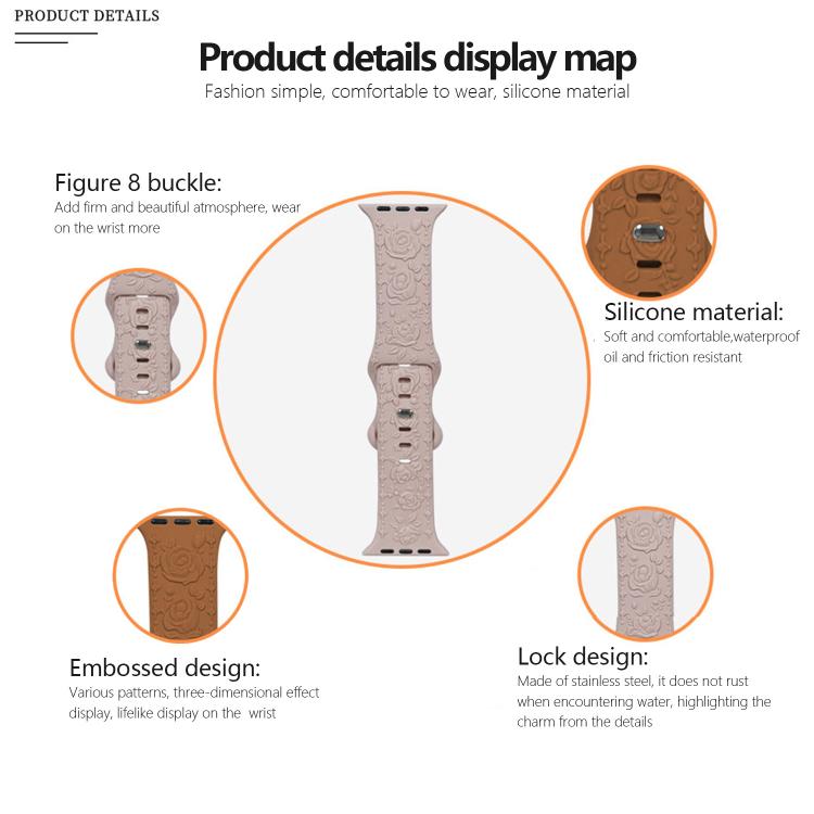 For Apple Watch 42mm / 41mm / 40mm / 38mm Kalebol 8-shaped Buckle Rose Embossed Silicone Watch Band(Wine Red)