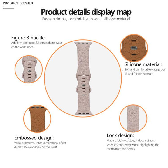 For Apple Watch 42mm / 41mm / 40mm / 38mm Kalebol 8-shaped Buckle Rose Embossed Silicone Watch Band(Wine Red)