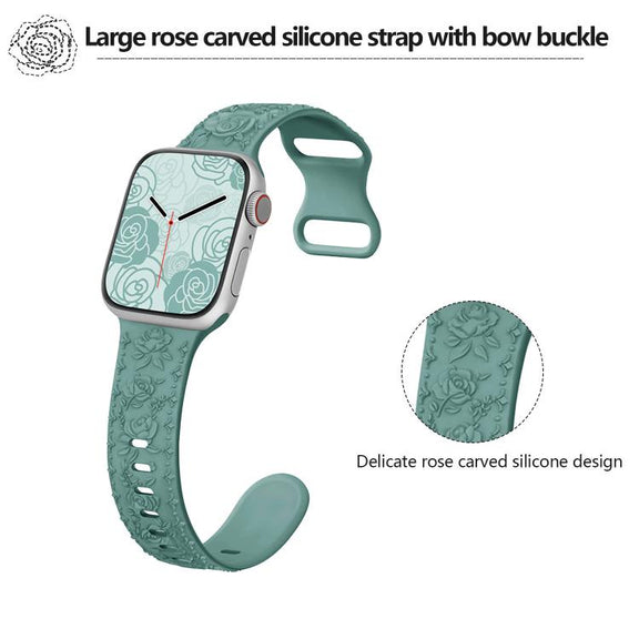 For Apple Watch 46mm / 49mm / 45mm / 44mm Kalebol 8-shaped Buckle Rose Embossed Silicone Watch Band(Wine Red)