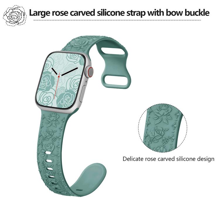 For Apple Watch 46mm / 49mm / 45mm / 44mm Kalebol 8-shaped Buckle Rose Embossed Silicone Watch Band(Wine Red)