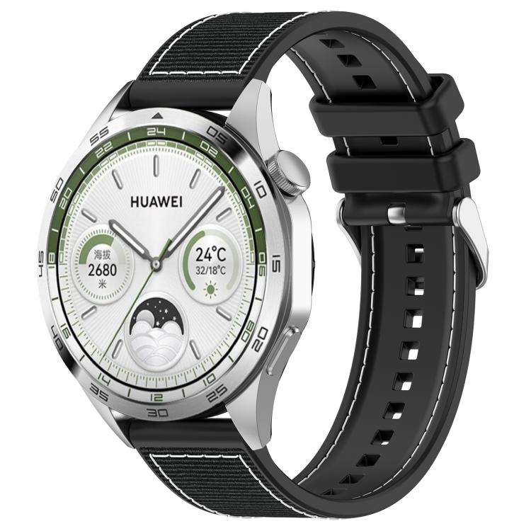 22mm Kalebol Ordinary Silver Buckle Hybrid Nylon Braid Silicone Watch Band(Black)