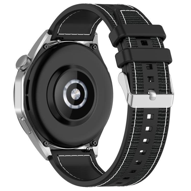 22mm Kalebol Ordinary Silver Buckle Hybrid Nylon Braid Silicone Watch Band(Black)