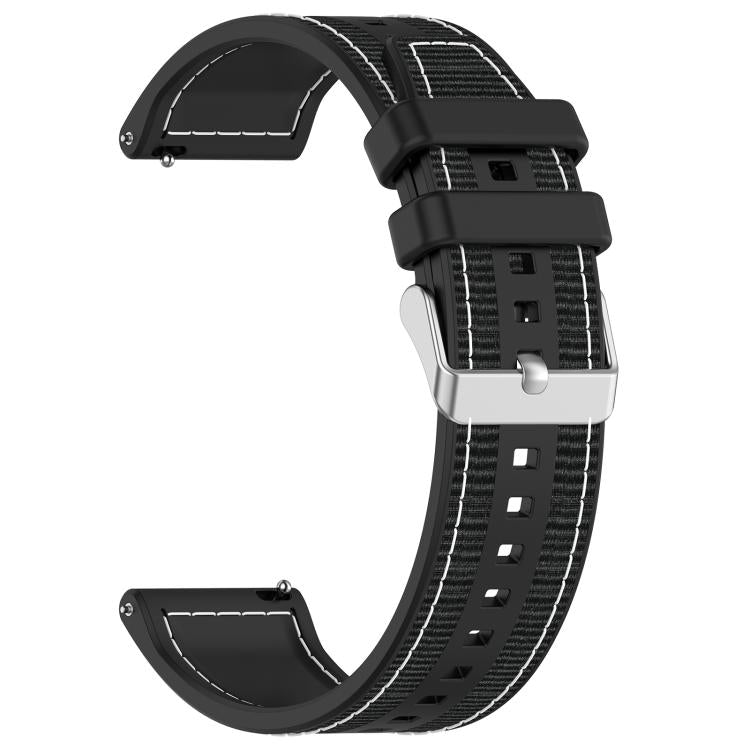 22mm Kalebol Ordinary Silver Buckle Hybrid Nylon Braid Silicone Watch Band(Black)