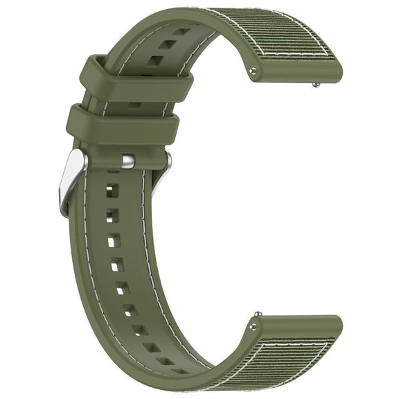 22mm Kalebol Ordinary Silver Buckle Hybrid Nylon Braid Silicone Watch Band(Green)