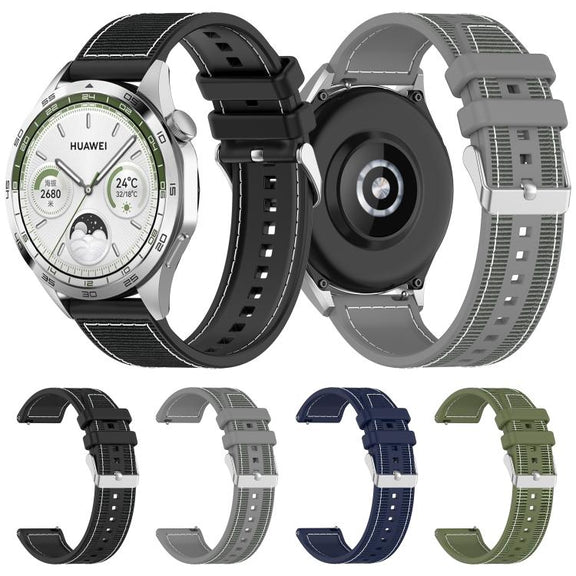 22mm Kalebol Ordinary Silver Buckle Hybrid Nylon Braid Silicone Watch Band(Green)