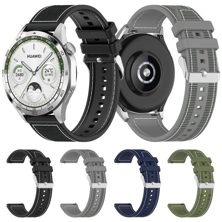 22mm Kalebol Ordinary Silver Buckle Hybrid Nylon Braid Silicone Watch Band(Midnight Blue)
