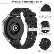 22mm Kalebol Ordinary Silver Buckle Hybrid Nylon Braid Silicone Watch Band(Black)