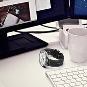 22mm Kalebol Ordinary Silver Buckle Hybrid Nylon Braid Silicone Watch Band(Black)